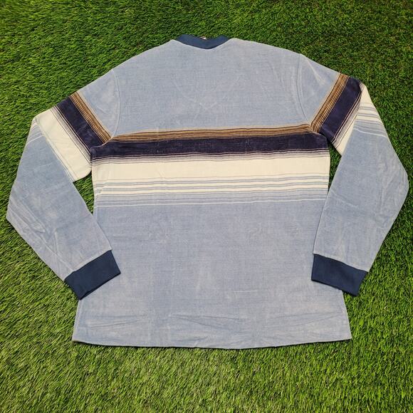 Vintage 70s LAX Velour Striped Pullover Sweater Large Slim-Fit Made IN USA - Picture 4 of 11